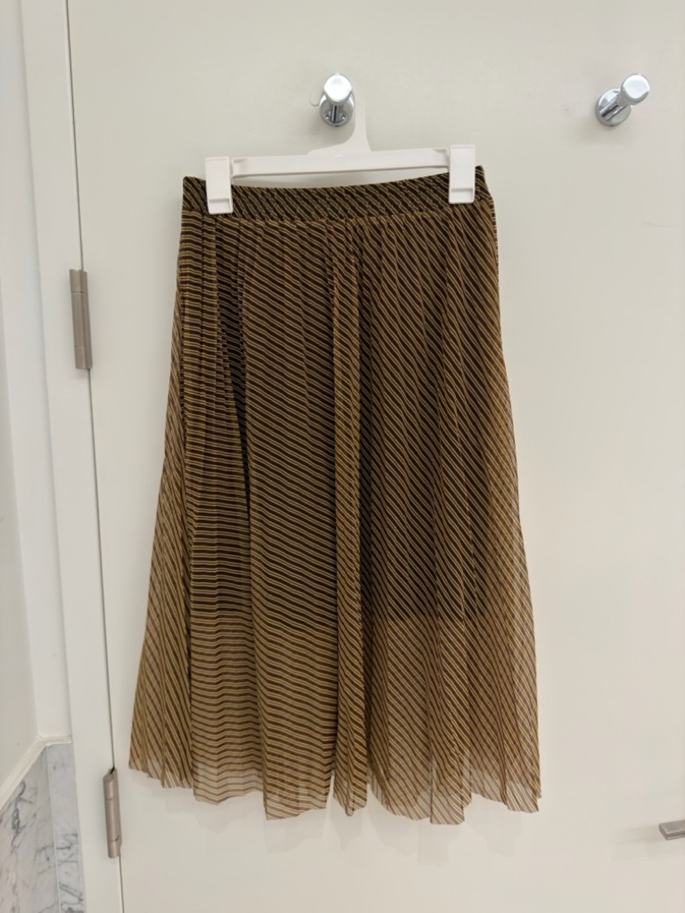 Striped Pleated Midi Skirt